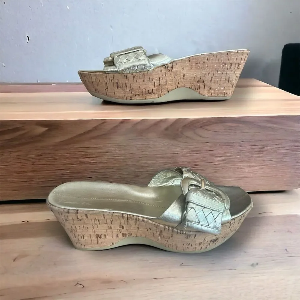 Nike Lab G Series Gold Wedge Sandals Women's Size 8B Braided Cork Heel